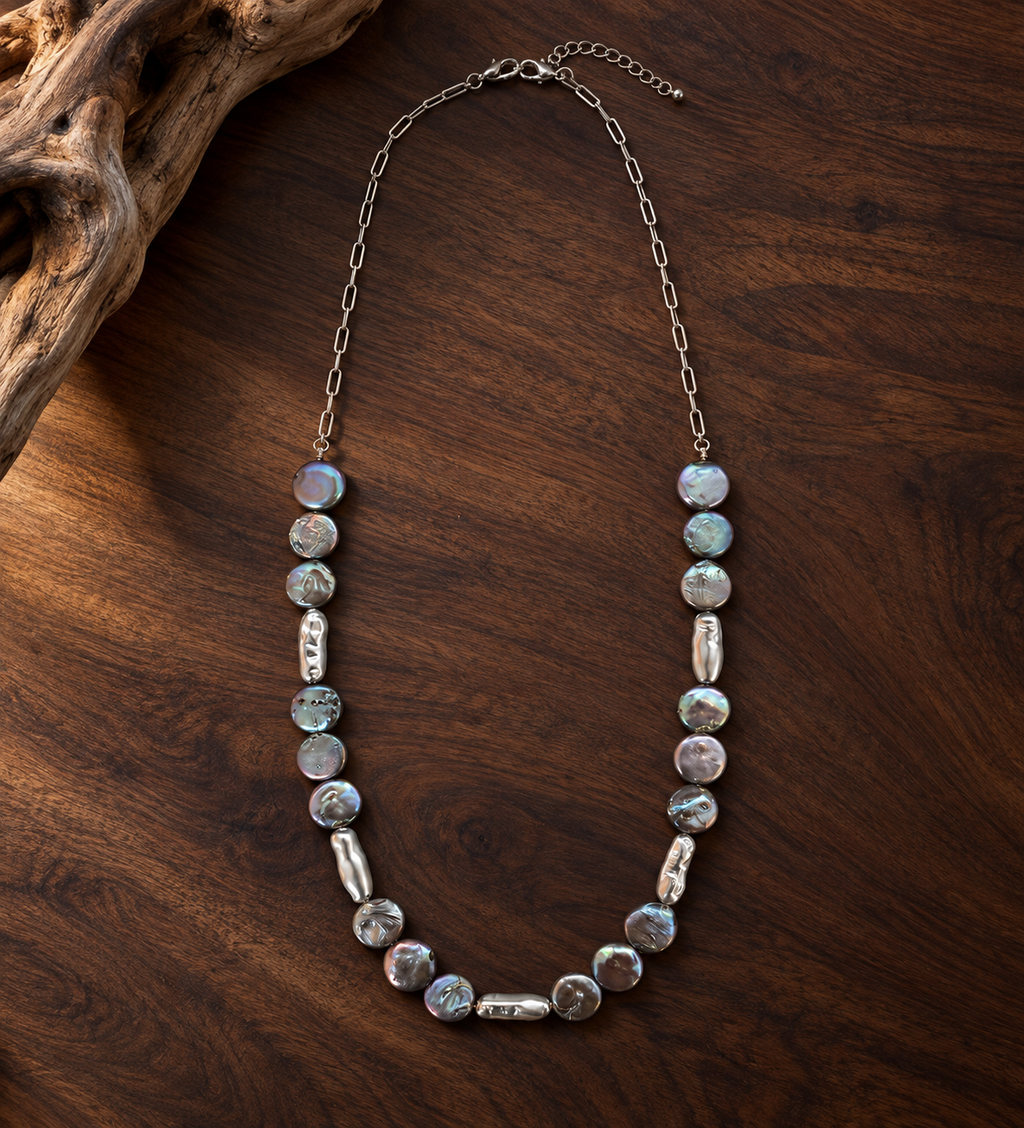 Collar Largo Perlas Metalicas