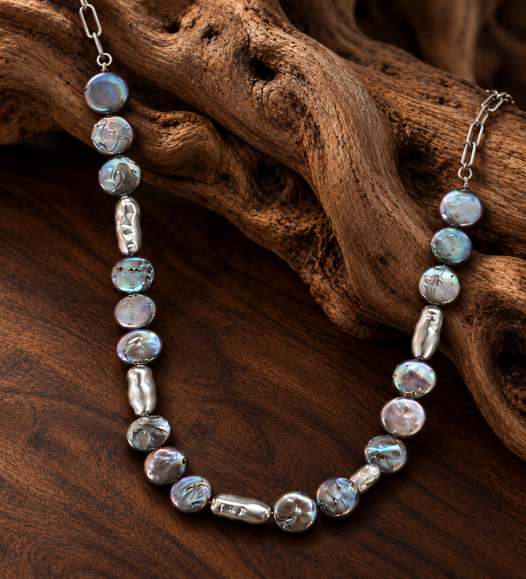 Collar Largo Perlas Metalicas