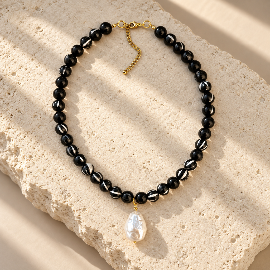 Collar Piedras Tibetanas & Perla Barroca
