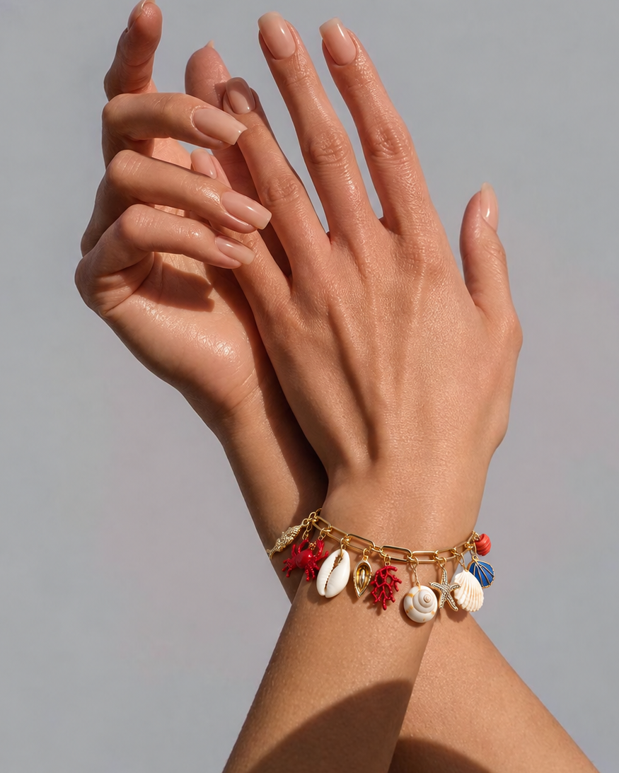 Pulsera Oro Laminado Conchas & Cangrejo
