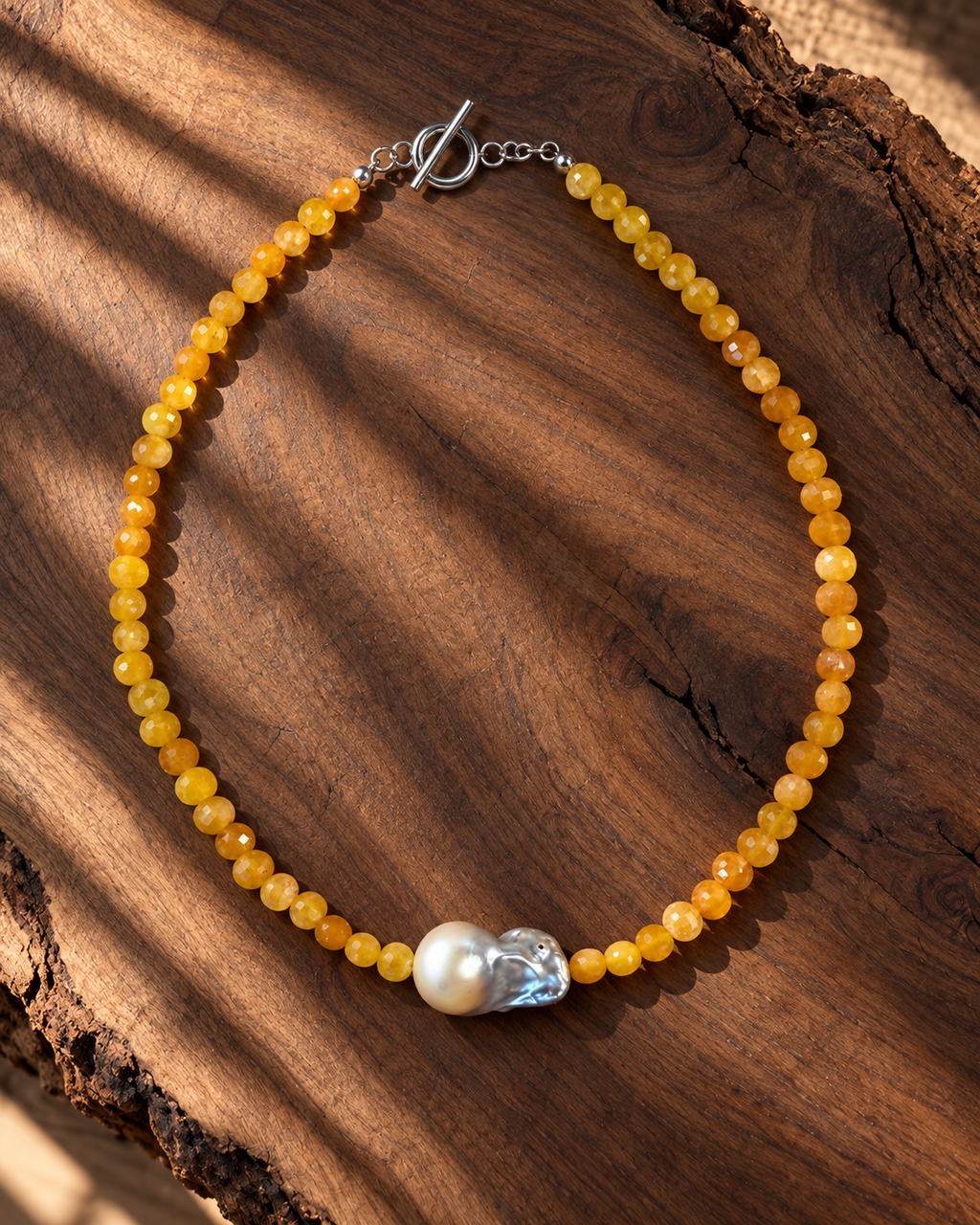 Collar Jade Amarillo & Perla Barroca