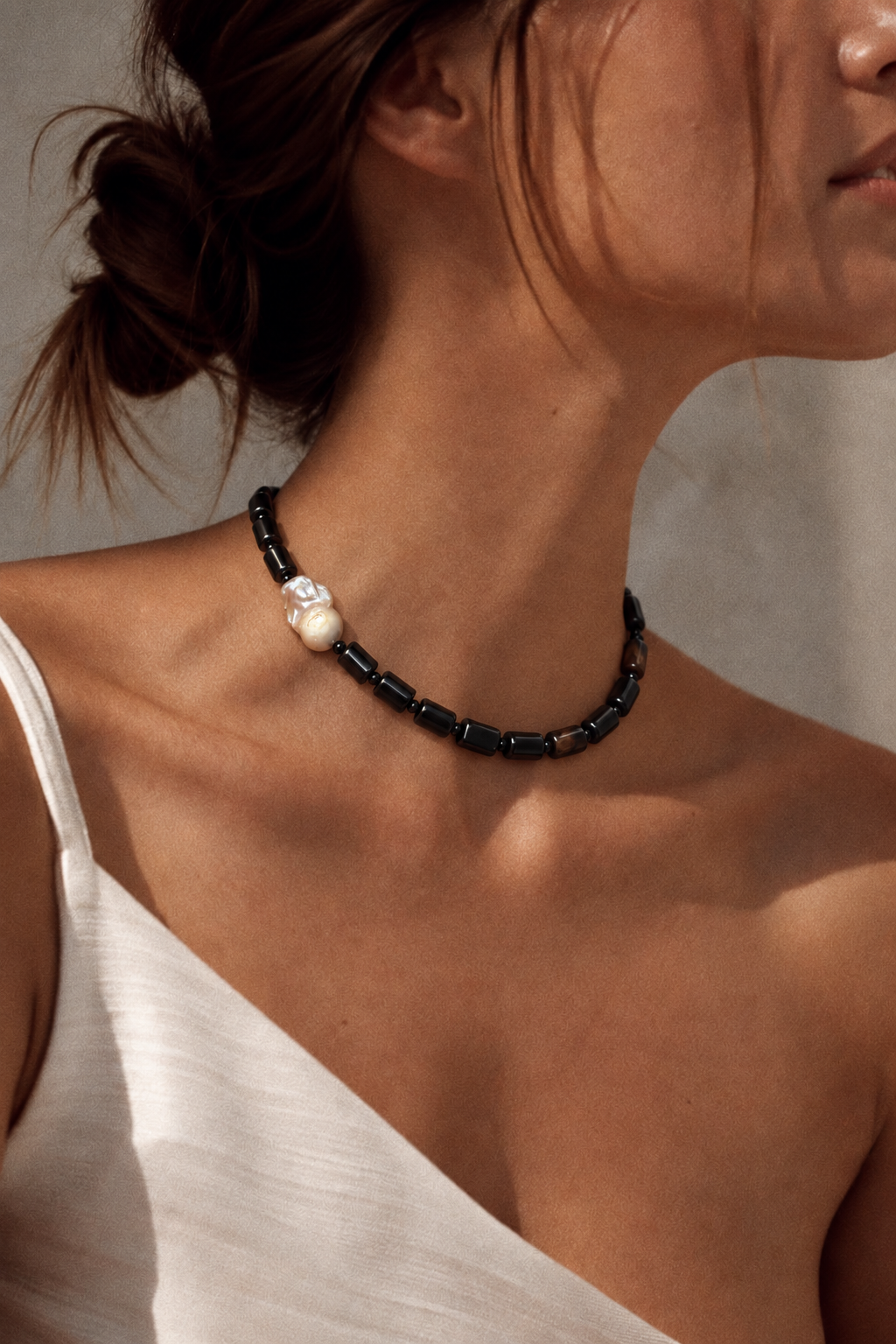 Collar Agatas Negras & Perla Barroca