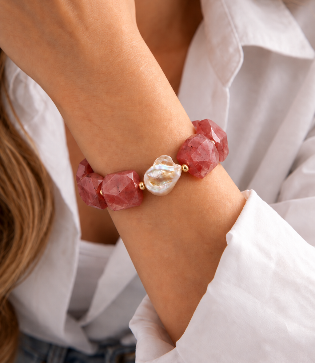 Pulsera Cuarzo Cherry & Perla Barroca