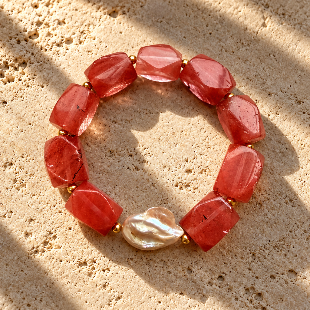 Pulsera Cuarzo Cherry & Perla Barroca