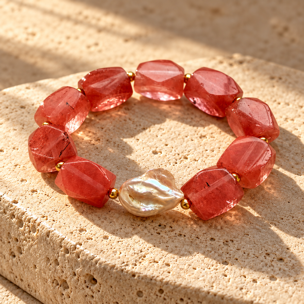 Pulsera Cuarzo Cherry & Perla Barroca
