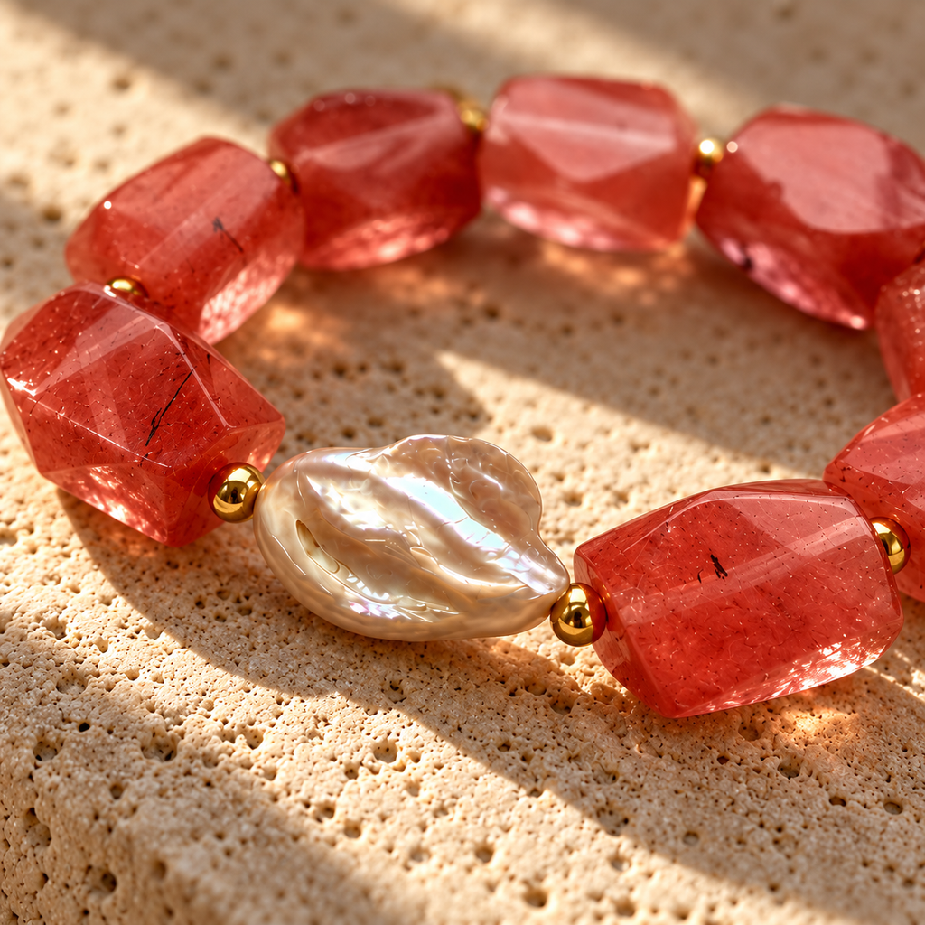 Pulsera Cuarzo Cherry & Perla Barroca