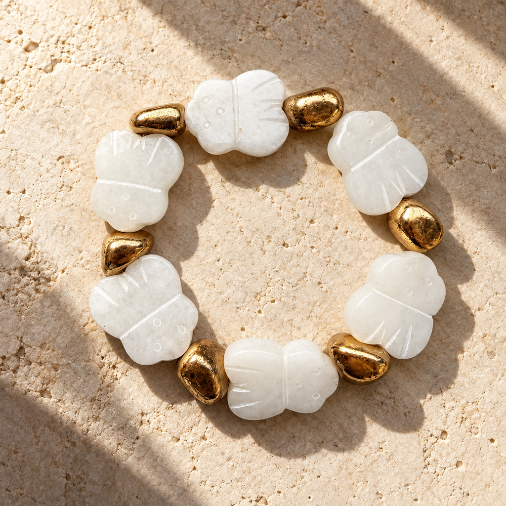 Pulsera Cuarzo Blanco & Hematitas