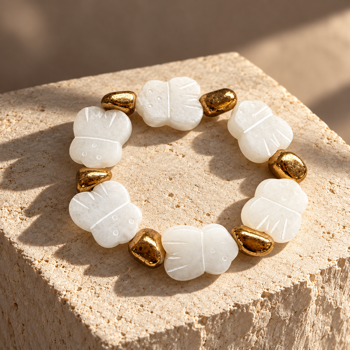 Pulsera Cuarzo Blanco & Hematitas