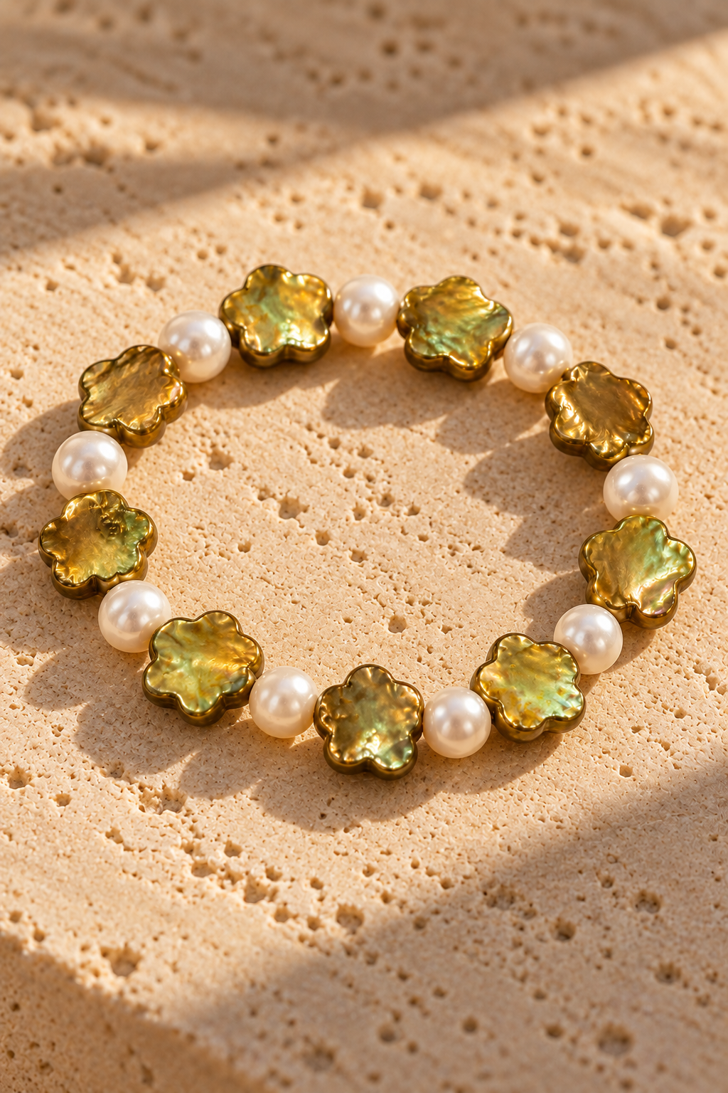 Pulsera Perla Flor Metalica