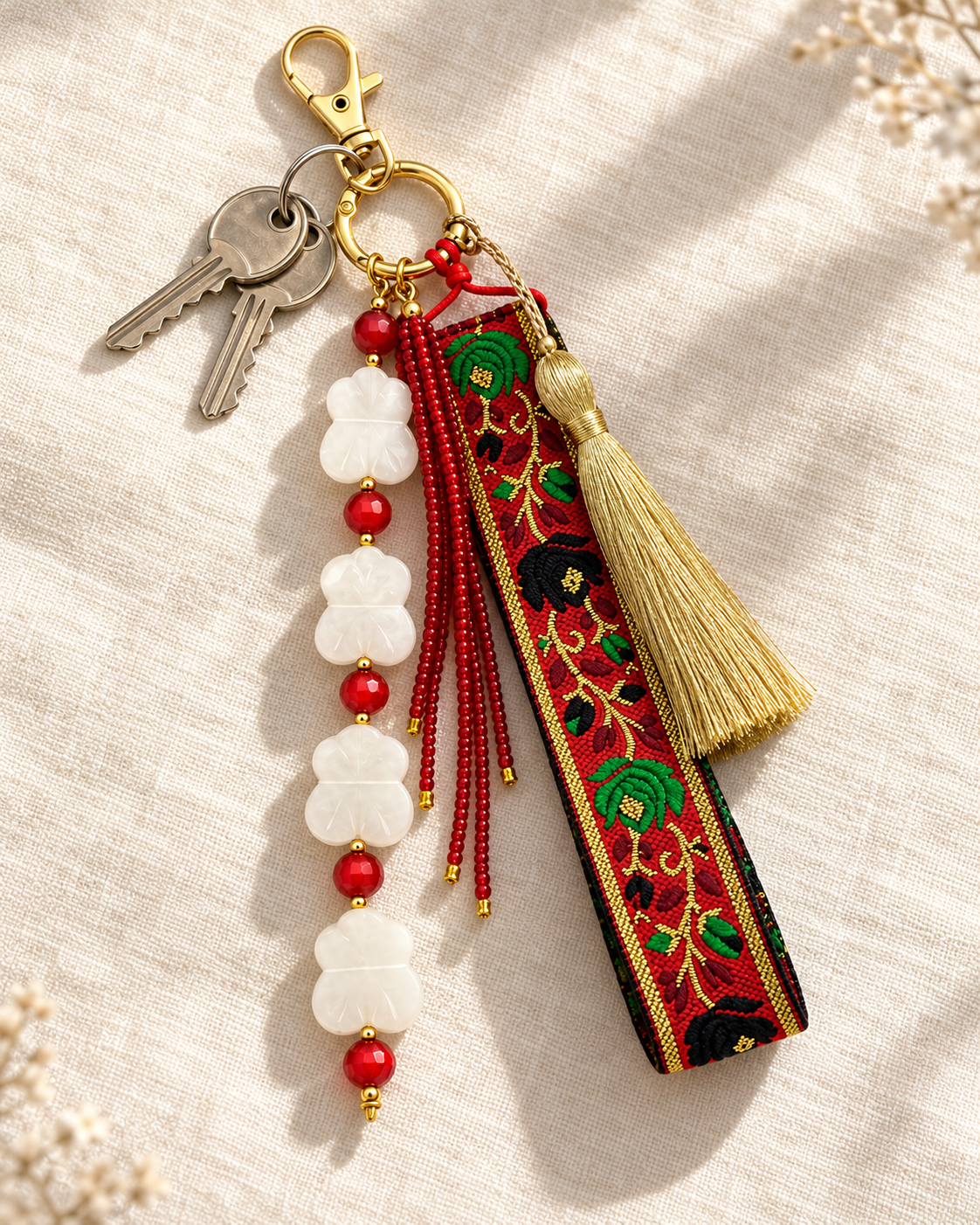 Bag Charm Llavero Rojo & Cuarzo