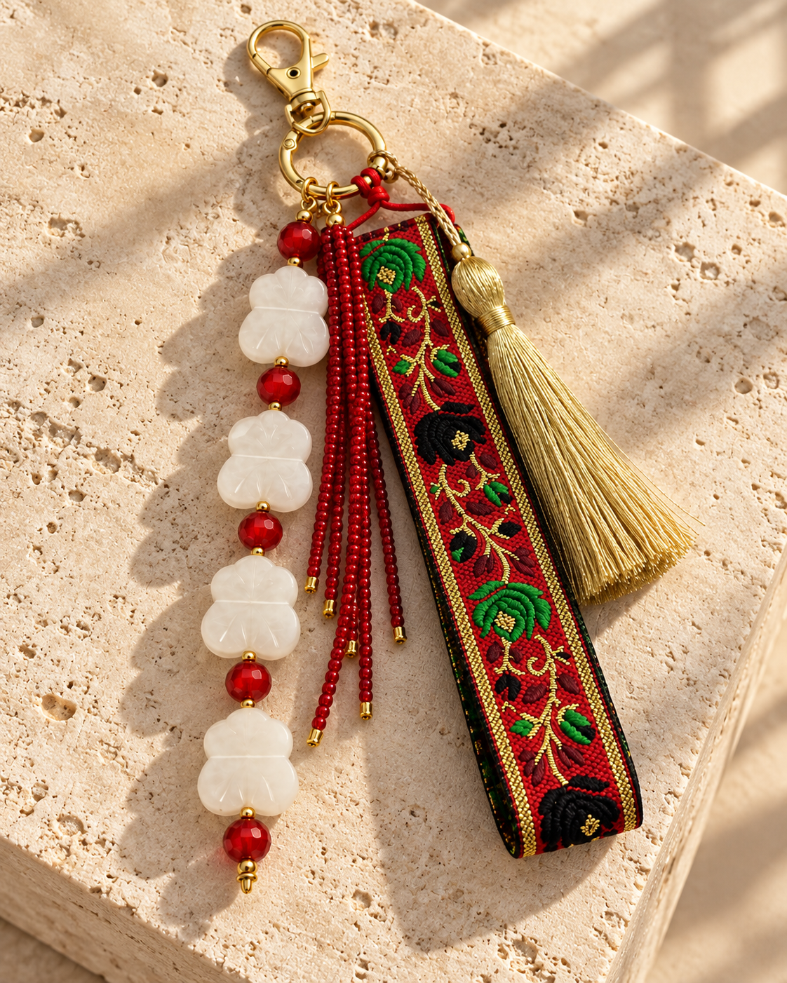 Bag Charm Llavero Rojo & Cuarzo