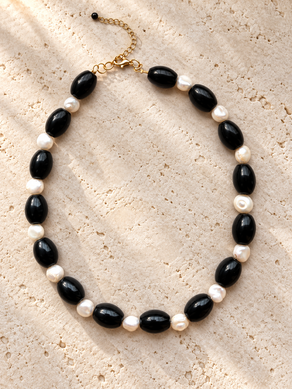 Collar Agatas Negras & Perlas Biwa