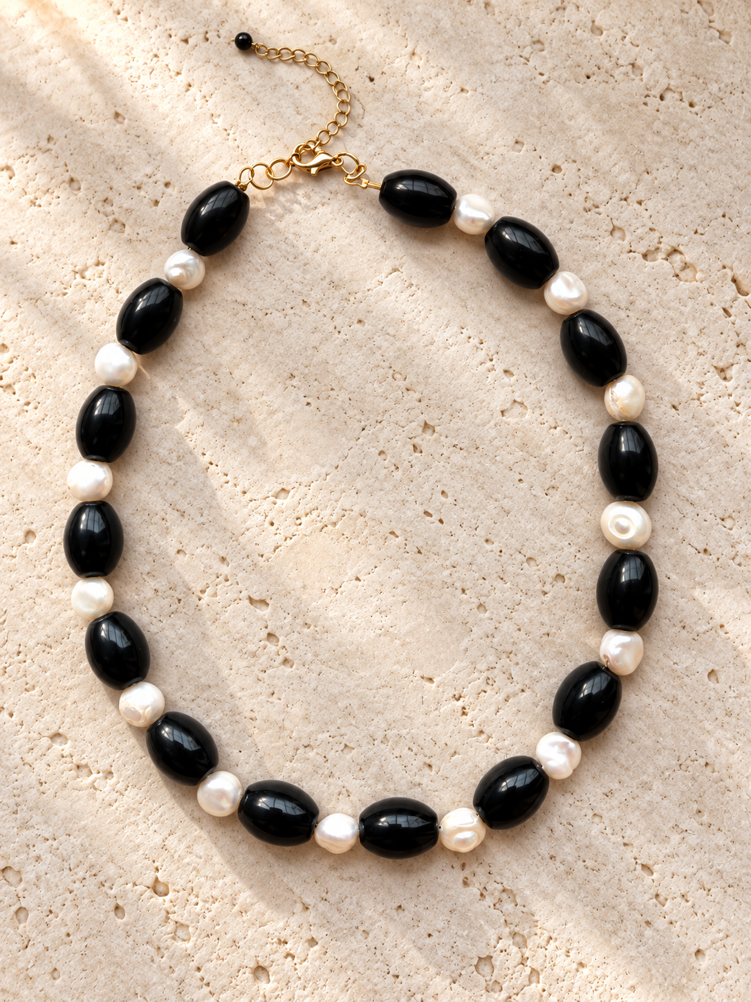 Collar Agatas Negras & Perlas Biwa