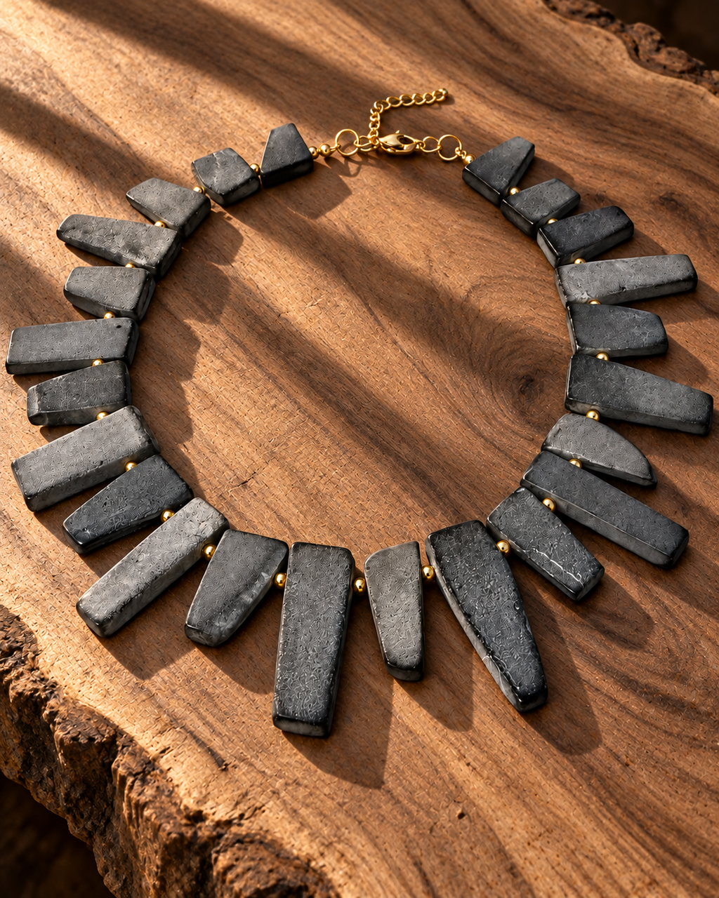 Collar Piedras Volcanicas & Chapa de Oro 14k