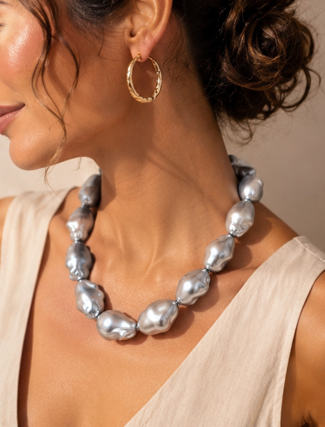 Collar Perlas Barrocas Plateadas