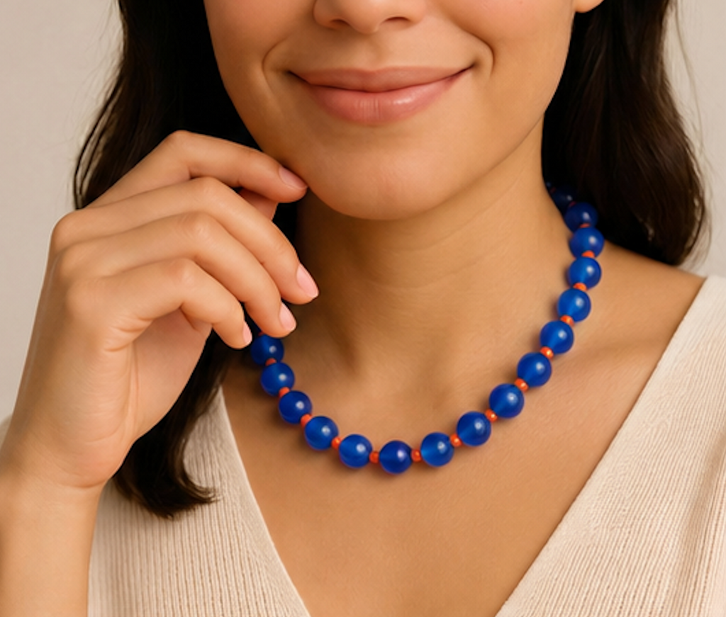 Collar Agata Azul y Coral Naranja