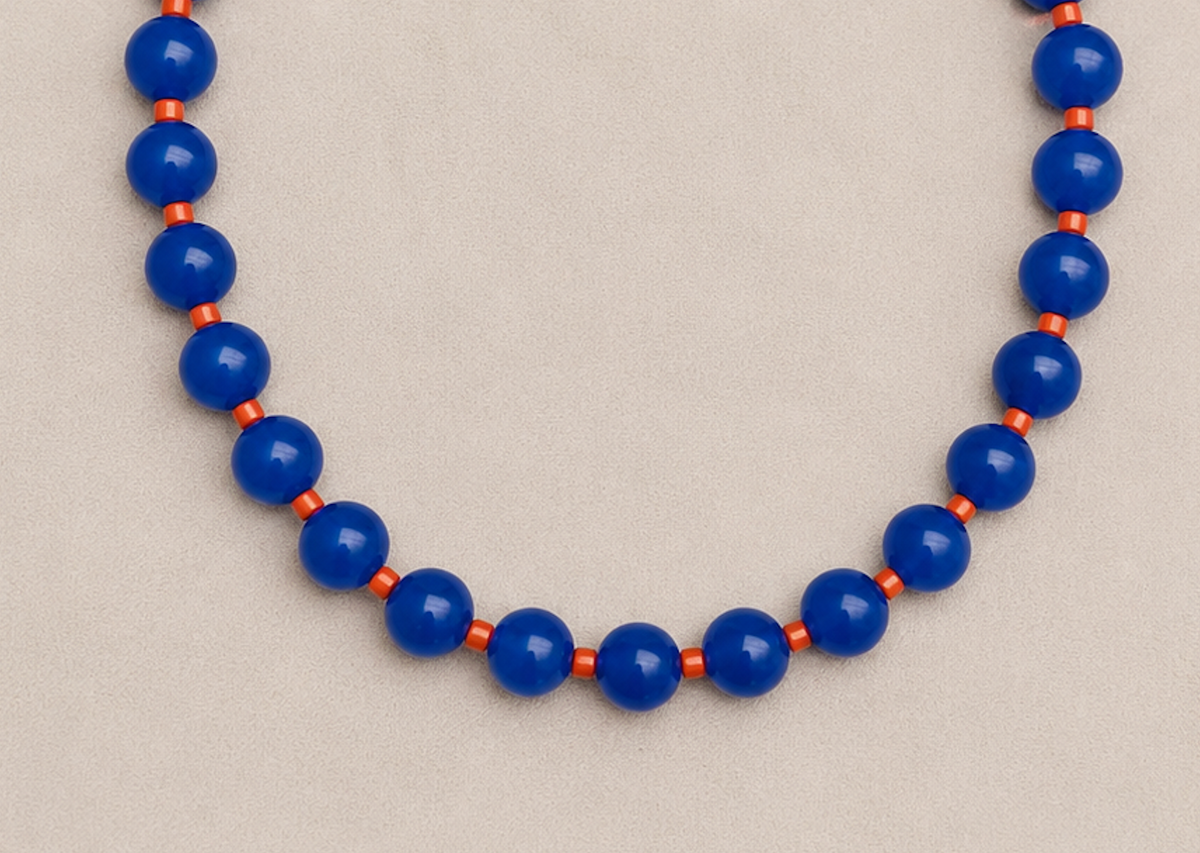 Collar Agata Azul y Coral Naranja