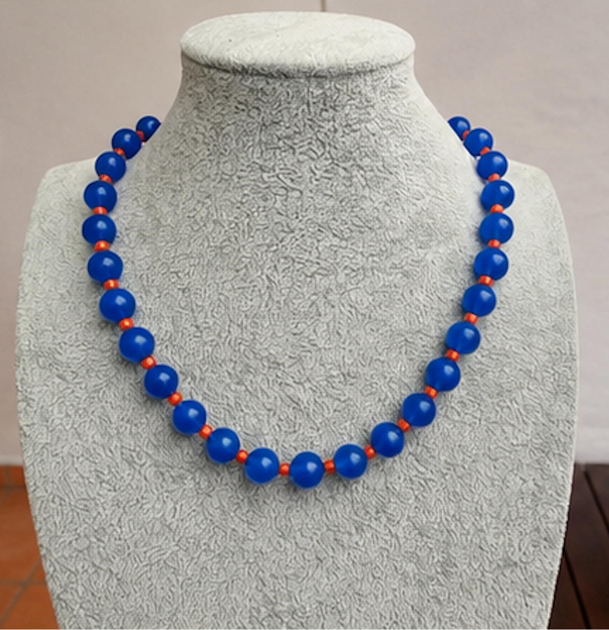 Collar Agata Azul y Coral Naranja