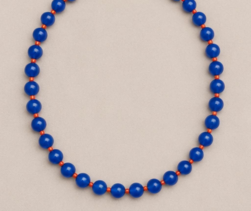 Collar Agata Azul y Coral Naranja