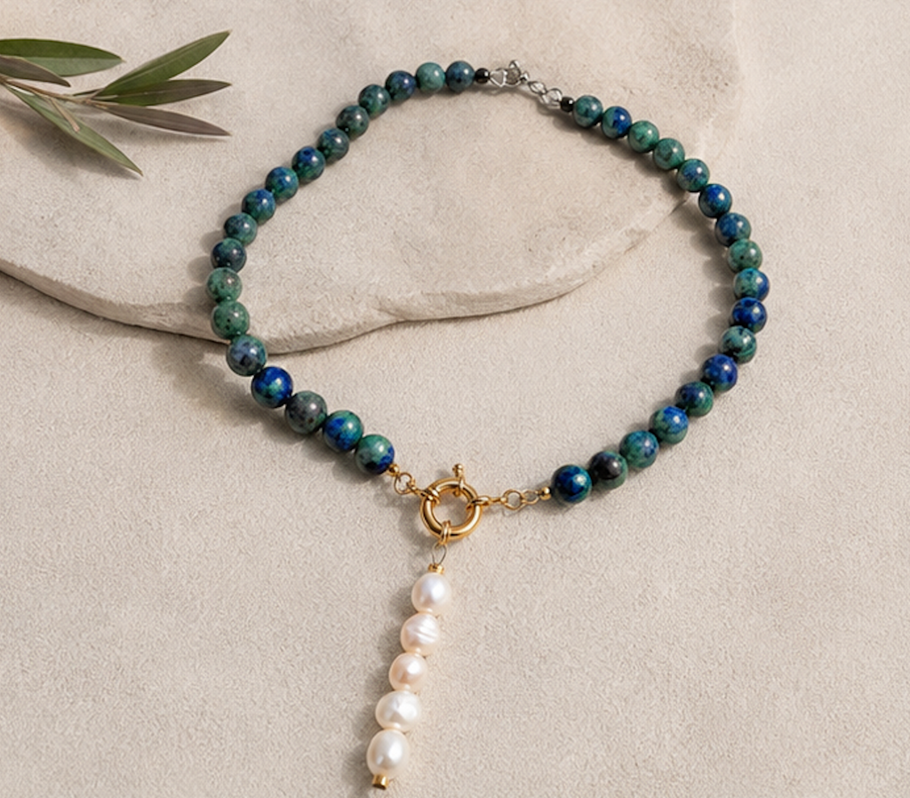 Collar Crisocola y Perlas Barrocas