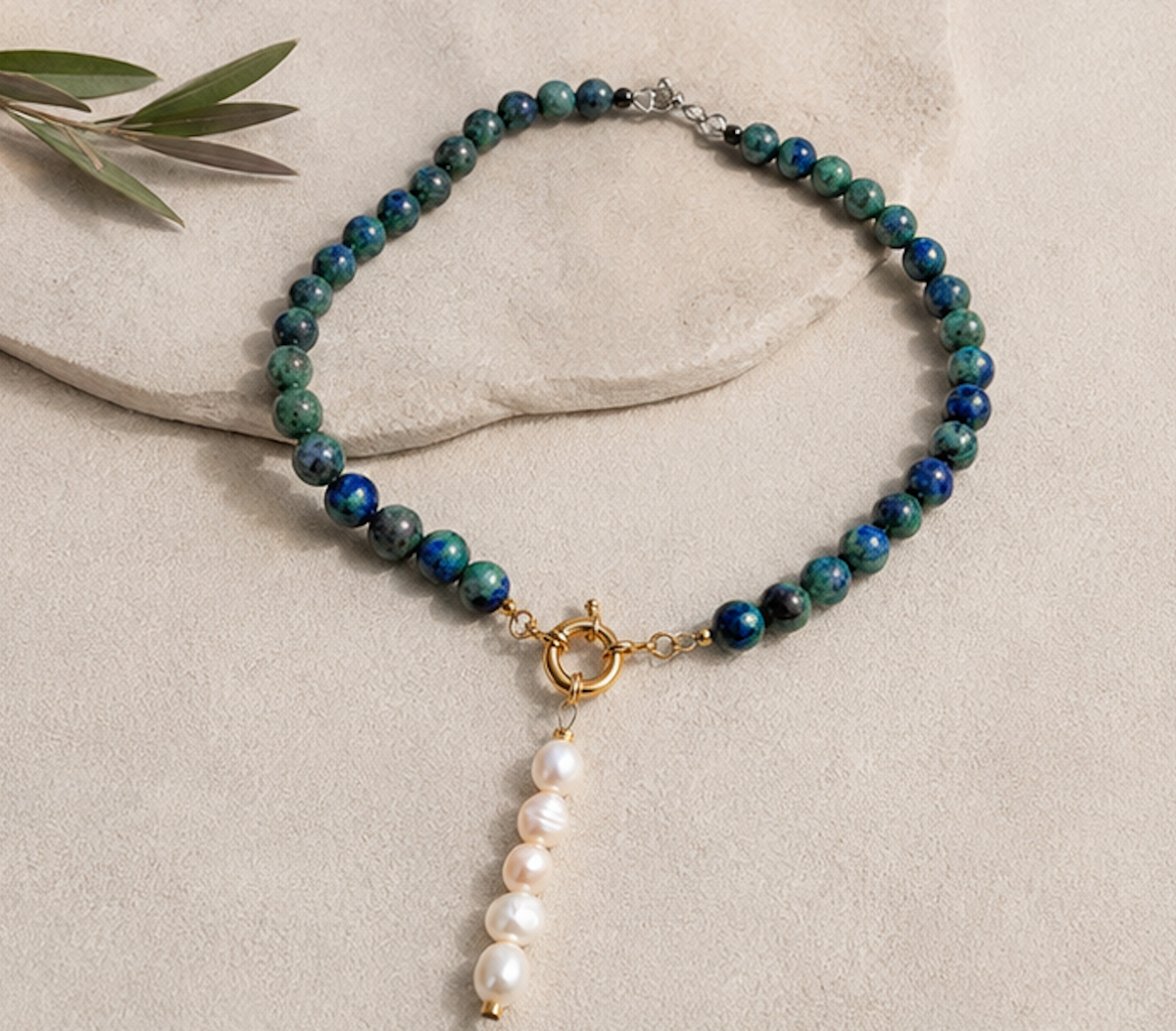 Collar Crisocola y Perlas Barrocas
