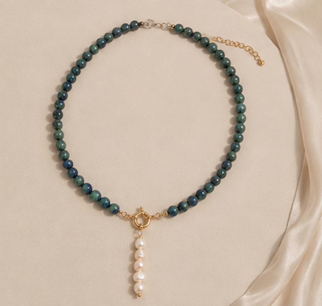 Collar Crisocola y Perlas Barrocas