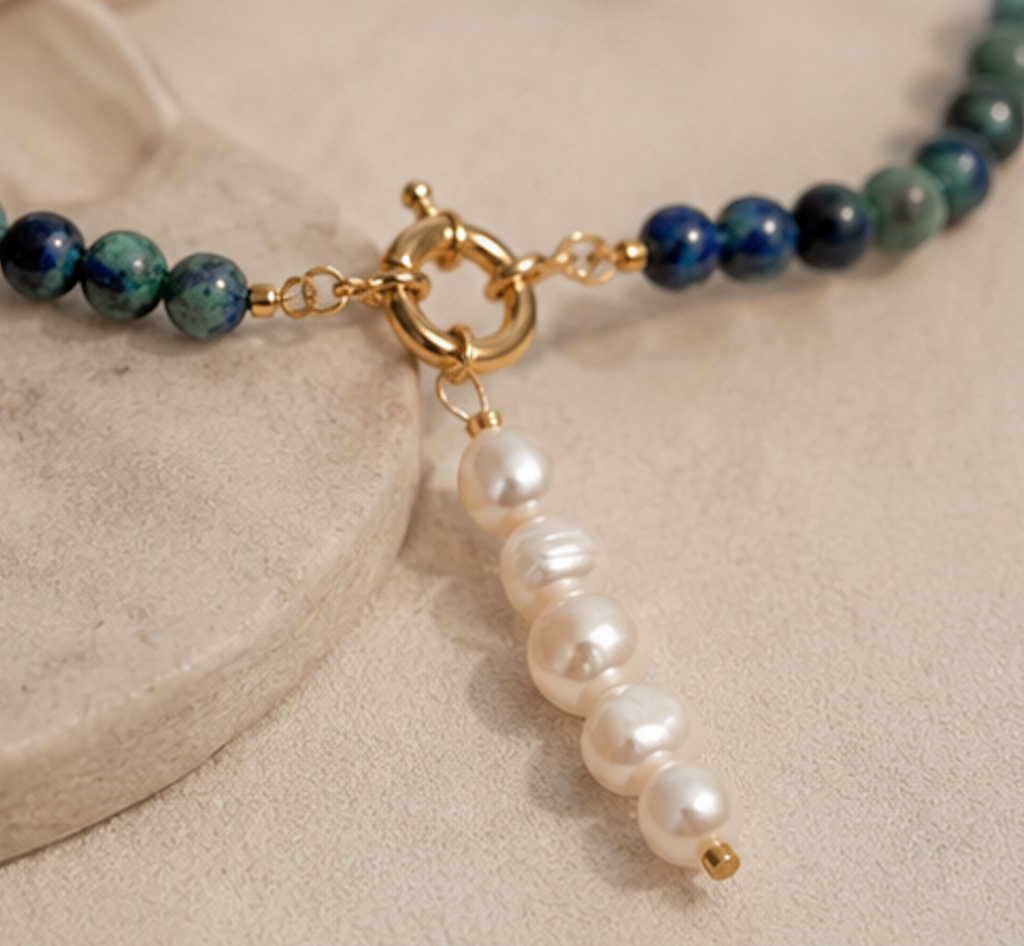 Collar Crisocola y Perlas Barrocas
