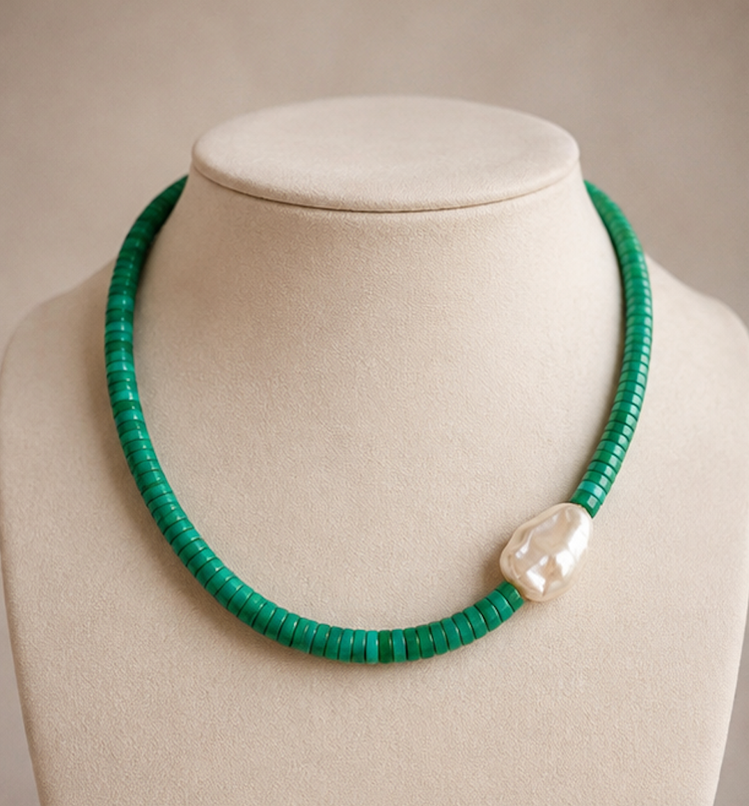 Collar Turquesa Verde con Perla Barroca