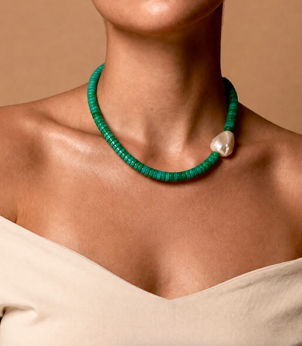 Collar Turquesa Verde con Perla Barroca