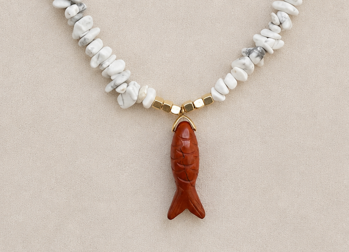 Collar Cuarzo Blanco Dije Pescado