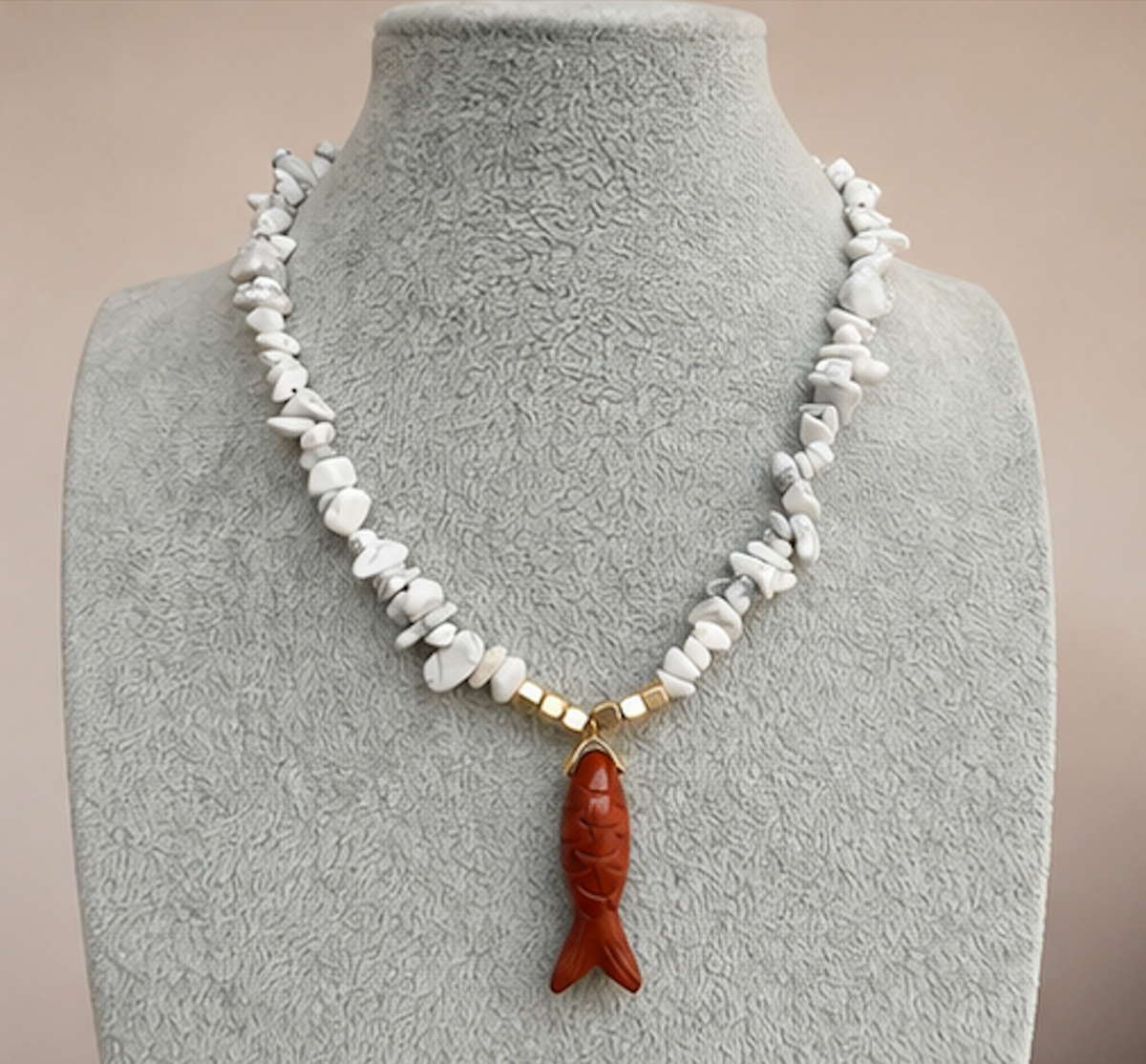 Collar Cuarzo Blanco Dije Pescado