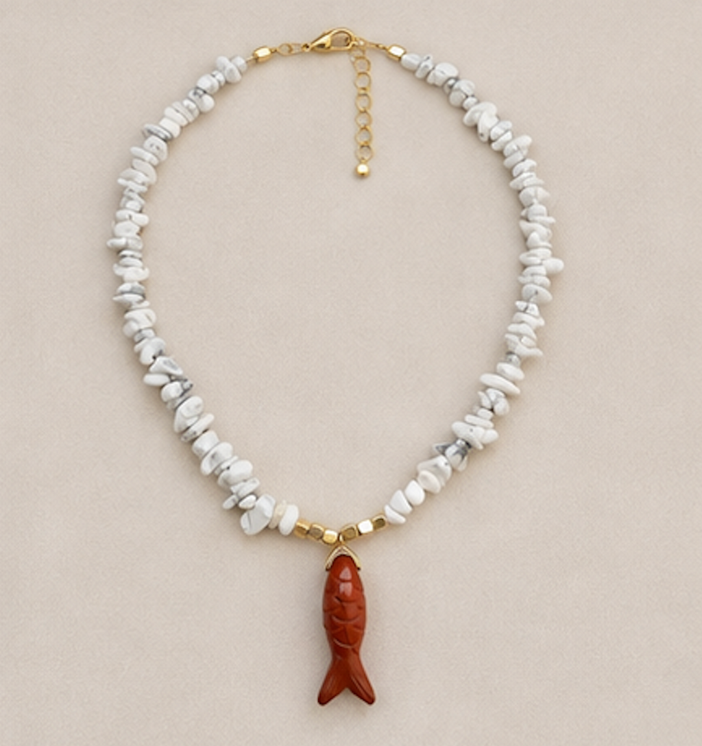 Collar Cuarzo Blanco Dije Pescado