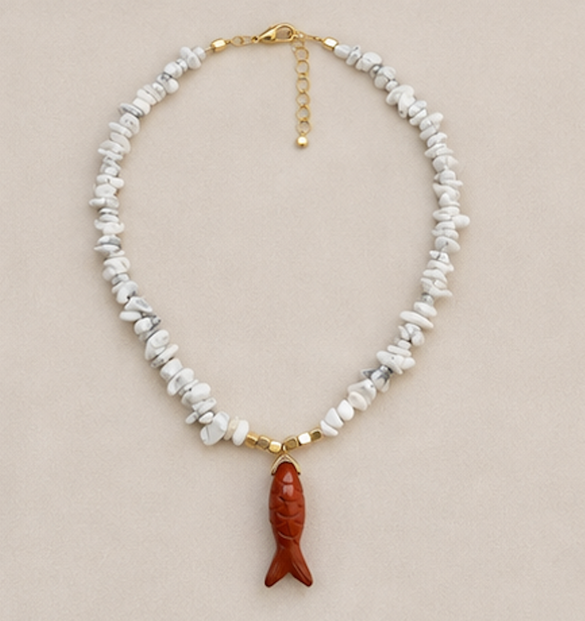 Collar Cuarzo Blanco Dije Pescado