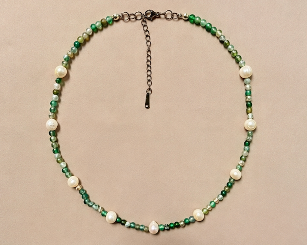 Collar Agatas Verdes y Perlas