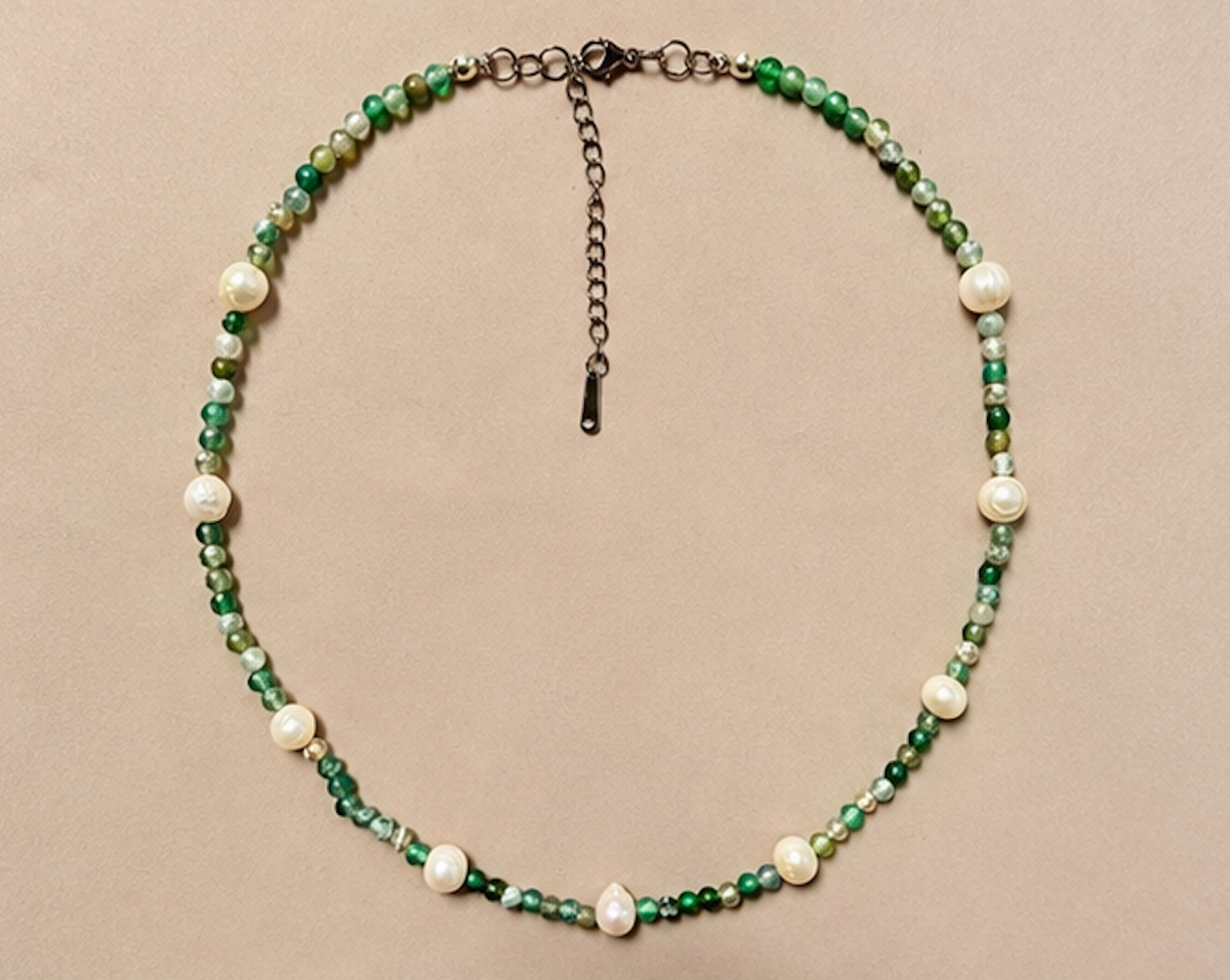 Collar Agatas Verdes y Perlas