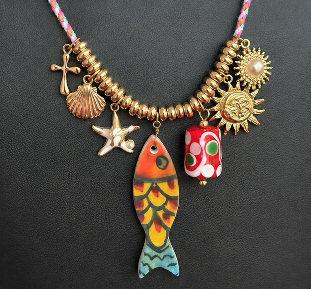 Collar Cordon Dije Pez Multicolor