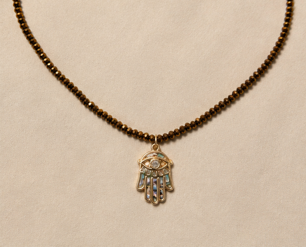 Collar Cristal Bronce con Mano de Fatima