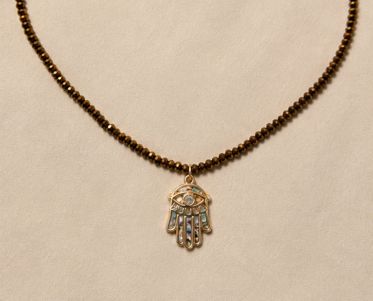 Collar Cristal Bronce con Mano de Fatima