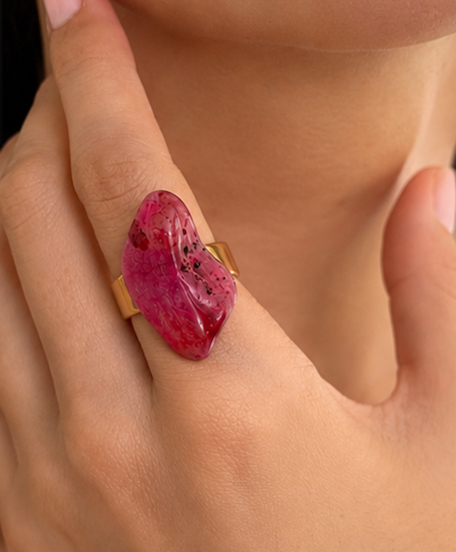 Anillo Piedra Agata Rosa