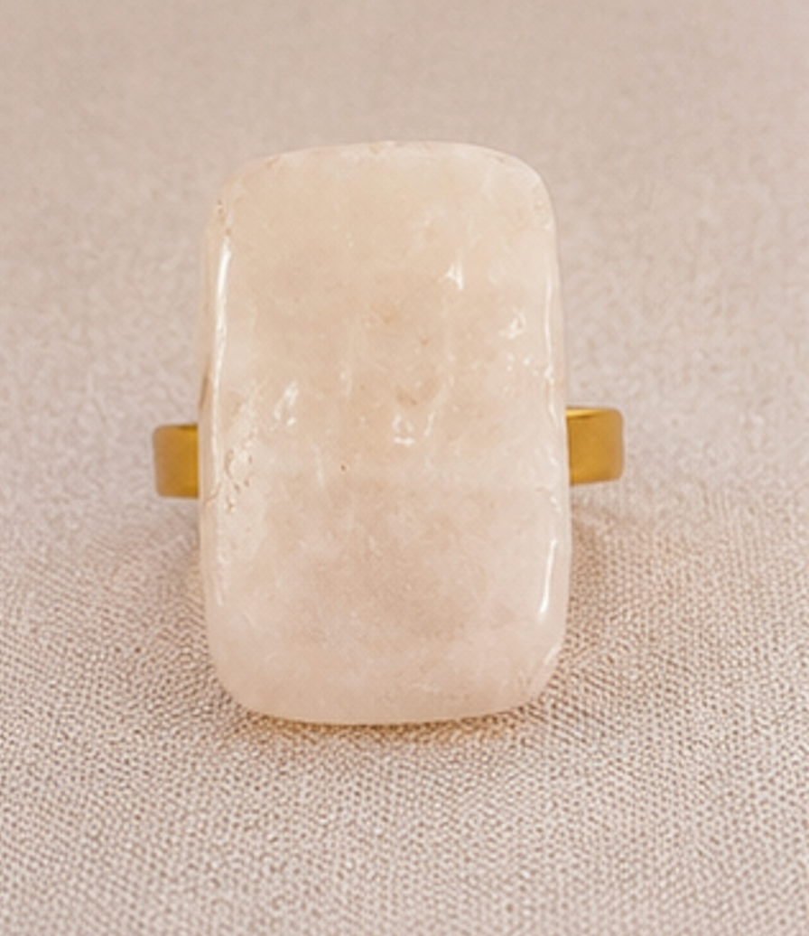 Anillo Rectangular Cuarzo Blanco