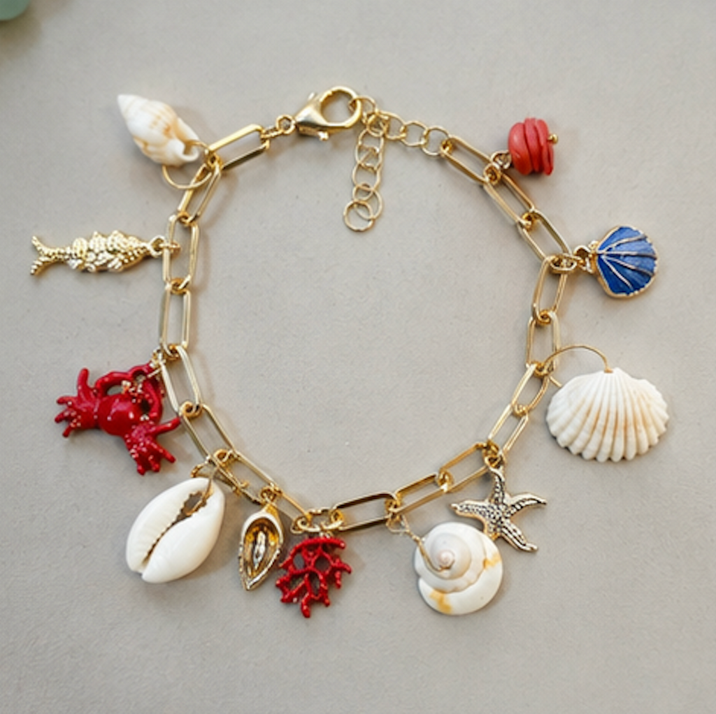 Pulsera Oro Laminado Conchas & Cangrejo
