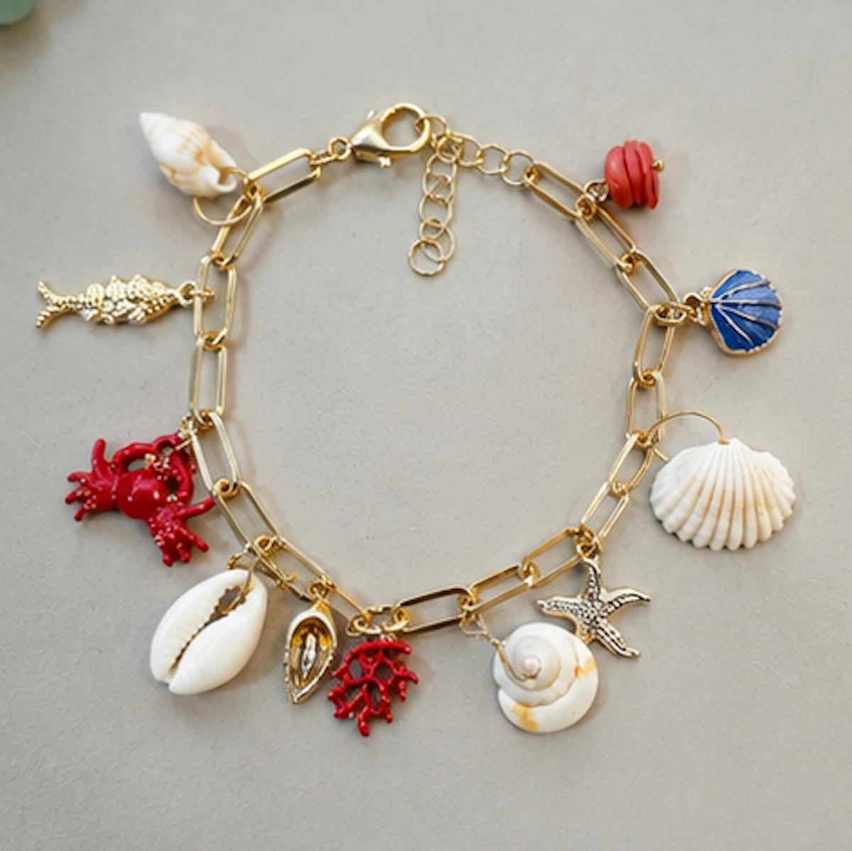 Pulsera Oro Laminado Conchas & Cangrejo