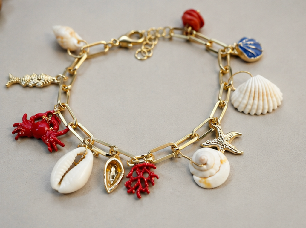 Pulsera Oro Laminado Conchas & Cangrejo
