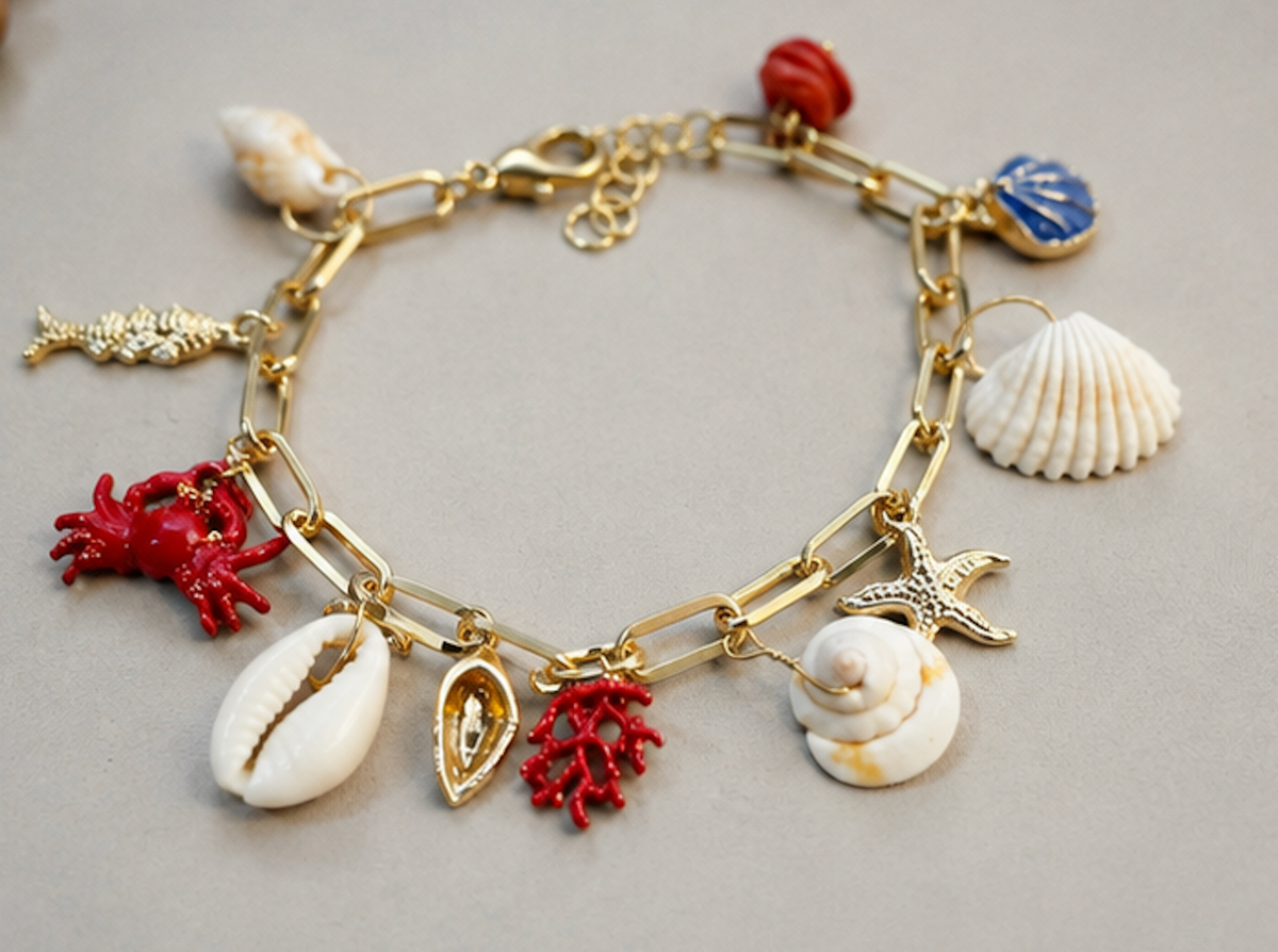 Pulsera Oro Laminado Conchas & Cangrejo