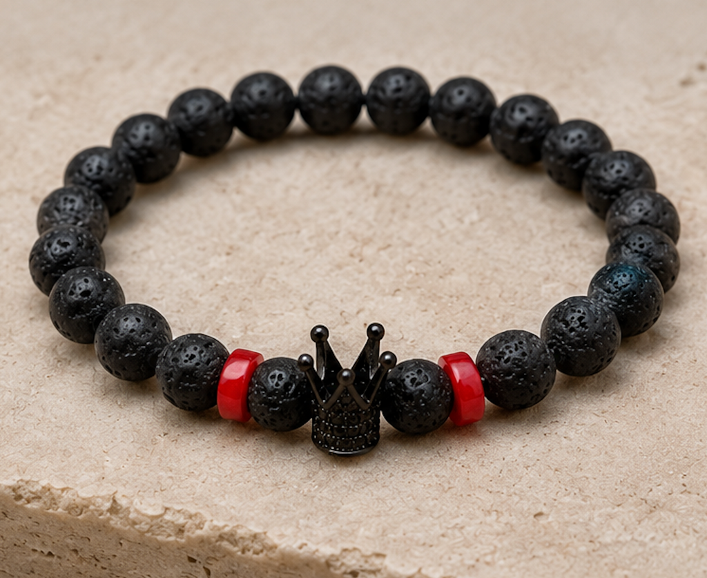 Pulsera Piedra Volcanica & Coral
