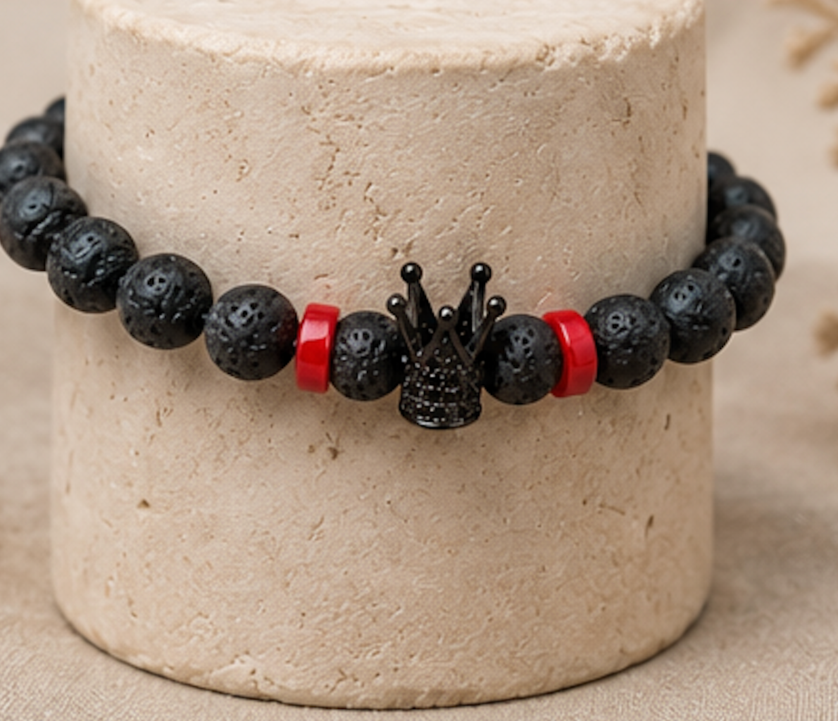 Pulsera Piedra Volcanica & Coral